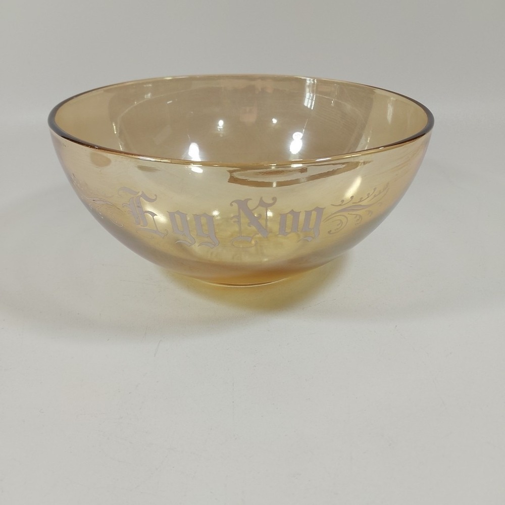 Jeannette Glass Vintage Luster Marigold Iridescent Egg‎ Nog Punch Bowl